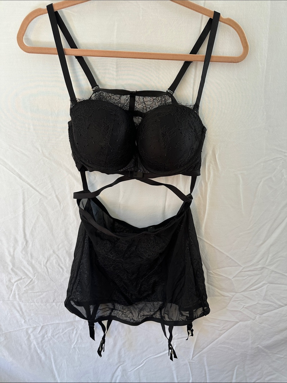 VS Black Lace Babydoll Chemise with Strappy Details 36C